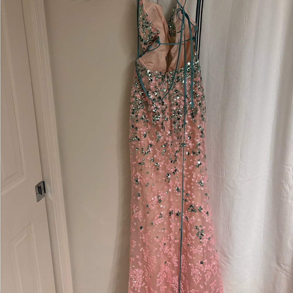 Sequin Evening Gown in Pink and Green - Picture 3 of 9